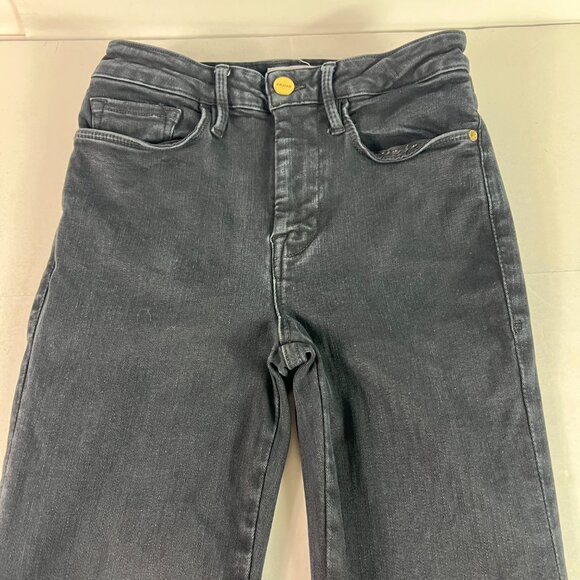 Frame Jeans Junior' 25x33* Le One Flare Mid Rise Black Faded Stretch Denim Tag 1 - Picture 2 of 16